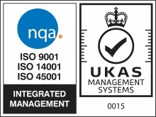 Certified: NQA ISO 9001, ISO 14001 and ISO 45001 Logo - UKAS