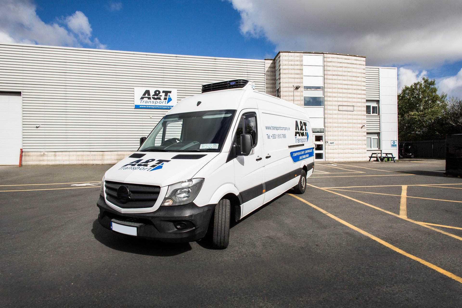 A&T Transport's van fleet, strategically located near Dublin Airport.